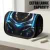 1pc Double Layer Flip Pencil Case, Blue Armored Face, Large Capacity, Portable Polyester Pen Storage Bag with Zipper Closure, Ideal for School & Offic