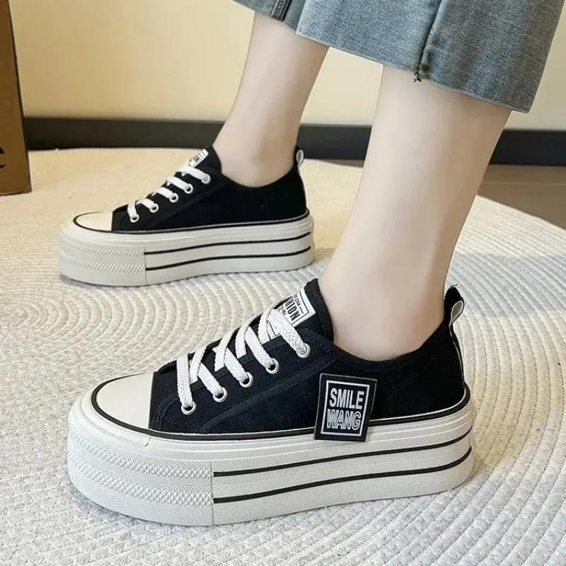 Fashion Summer New Thick Soles Increase Slippers Trend All Lazy People A Slip-on Half Drag Fashion Casual Canvas Shoe Women Plus Size 40