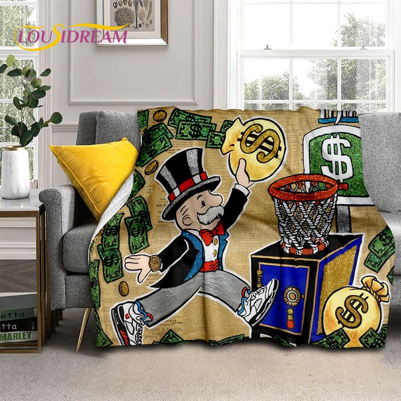 Rich Man Game Monopoly Dollar Cartoon Blanket,Soft Throw Blanket for Home Bedroom Bed Sofa Picnic Travel Office Cover Child Gift