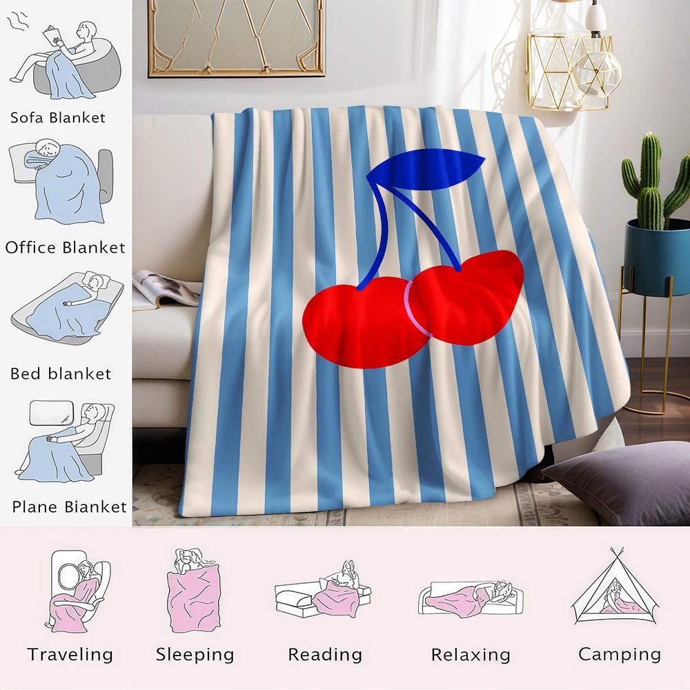 Cherry Stripe Flannel Blanket Warm Soft Halloween Christmas Couch Warm Cozy Decorative Decor Gift for All Season