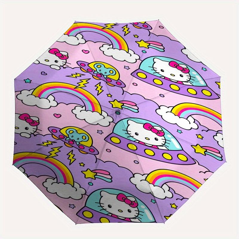 Hello Kitty,Rainbow Automatic Folding Umbrella-Simple 8-Rib Design, Bright Cartoon Pattern, Durable Iron Frame, Suitable For Travel, Outdoor