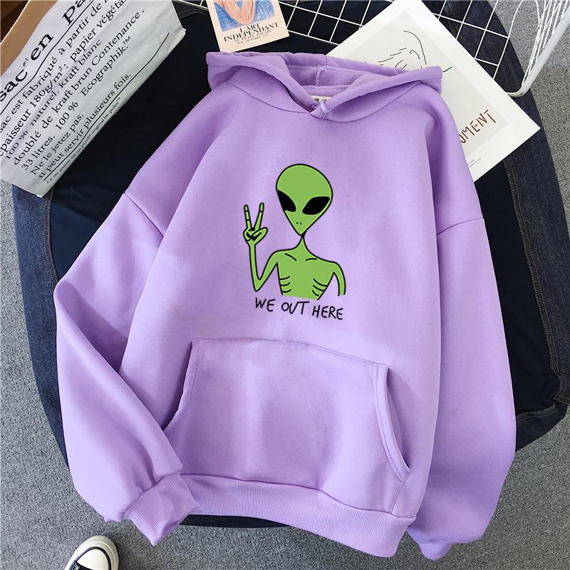 New Green Alien Sweatshirts Girls Winter Fashion Funny Tops Moletom Cute Cartoon Streetwear Women Hoodie Pullover Loose