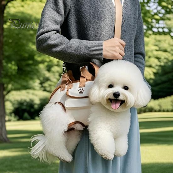 Stilvolle Haustiertransporttasche für den täglichen Gebrauch, Tragbare Tasche, Atmungsaktive Umhängetasche 2-in-1, Horizontale Wandertasche für Kleine Hunde, Leinen-Stil Reisetasche für Hunde und Katzen