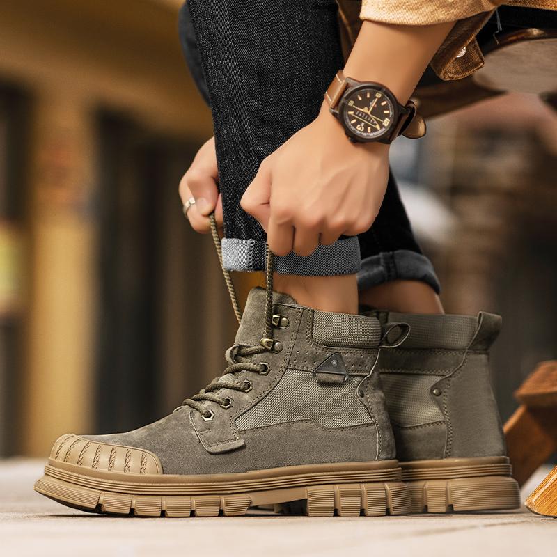 Fashion Men's Shoes Brand Lace-Up Men's Motocross Boots 2024 New Arrival Classic Male High Top Sneakers Leather for Men Outdoor Boots