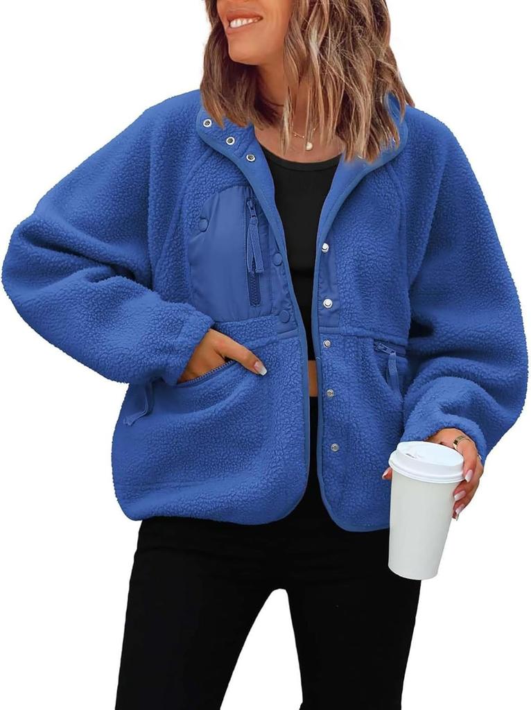 Damen Fleecejacke, Herbst Winter Lässiger Sweatshirt Mantel, Sportliche Lockere Warme Oberbekleidung