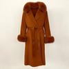 Woman Trend 2024 Autumn Winter 100% Double-sided Wool Coat Ladies Real Fox Fur Collar Detachable Long Coat