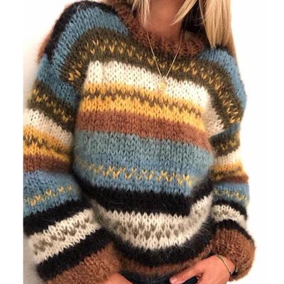 Rainbow Loose And Fashionable Sweater Casual And Warm, Versatile Knit Sweater Women's Clothing