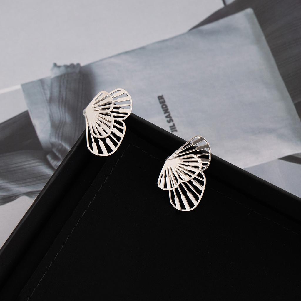 Metal Wind Hollow Fan Butterfly Stud Earrings Women'S Simple Niche Design Earrings Personality Temperament Earrings