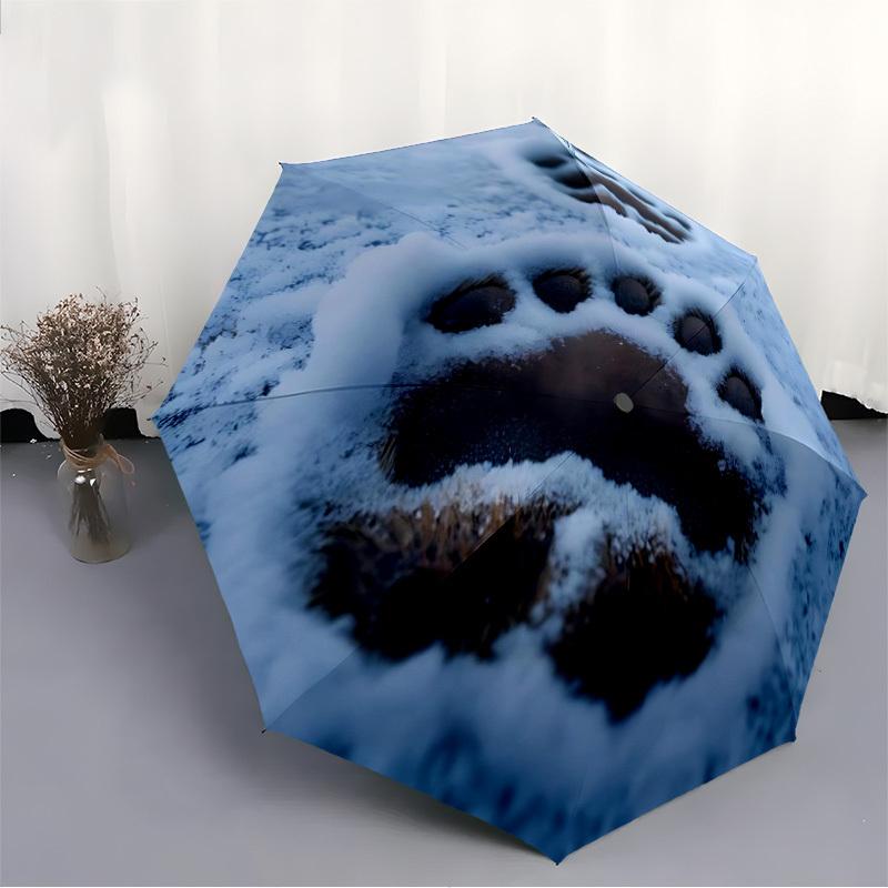 1pc Paw Prints Snow Automatic Folding Umbrella Automatic Open/Close, 8-Rib Durable Frame, Compact Travel Umbrella Suitable037