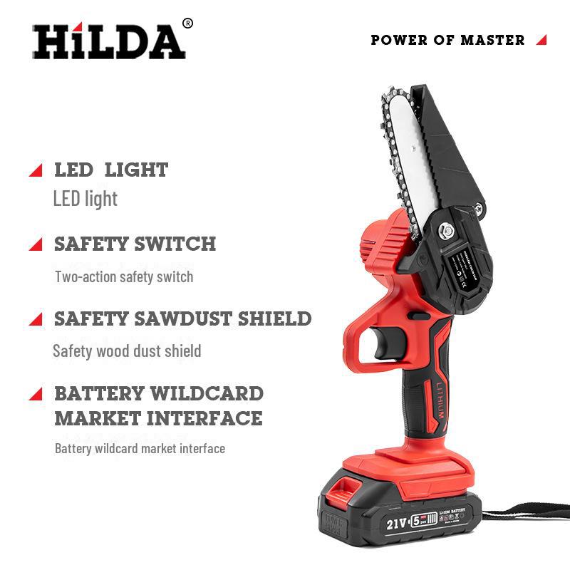 HILDA 4-Inch One-Handed Electric Lithium Chainsaw for Woodworking and Garden Felling.