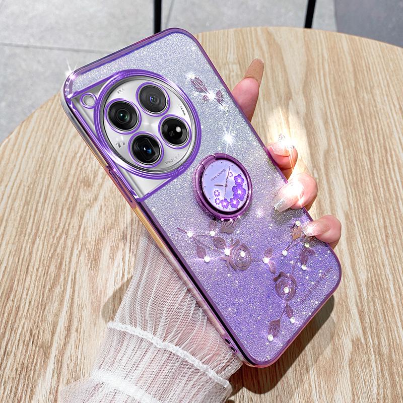 OnePlus Turbo6 ACE6 Phone Case: Electroplated Transparent Cover with Rhinestones and Floral Design