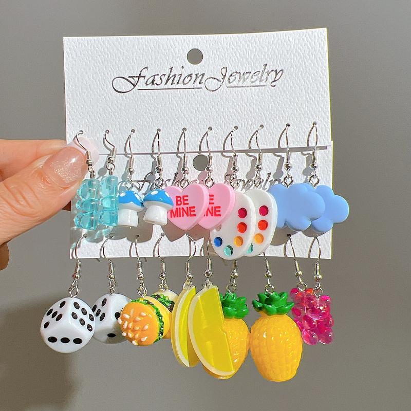 New Cartoon Sweet Earrings Set Cute Animal Duck Bear Colorful Fruit Dangle Earrings for Women Girls Trendy Dopamine Jewelry Gift