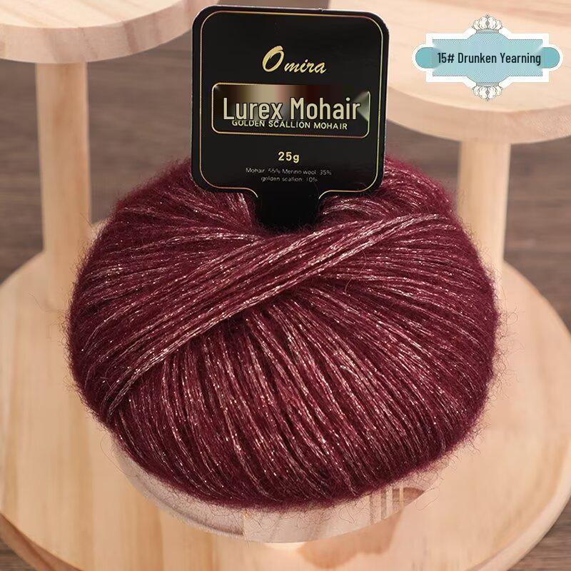 Gold Lurex Mohair Silk Yarn 25g for Knitting Scarves, Gloves, Hats, and Shawls