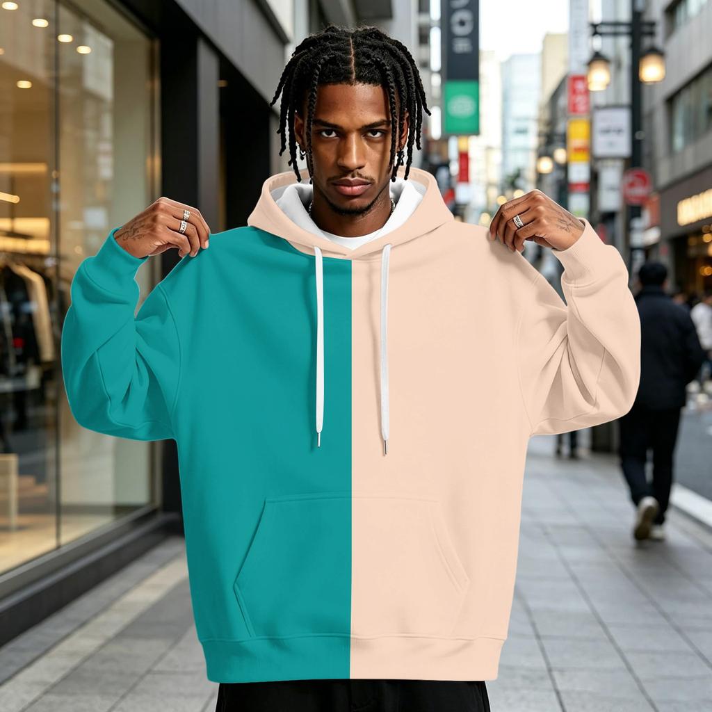 Men's Colorblock Print Pullover Hoodie with and Pocket, Casual Athletic Sweatshirt