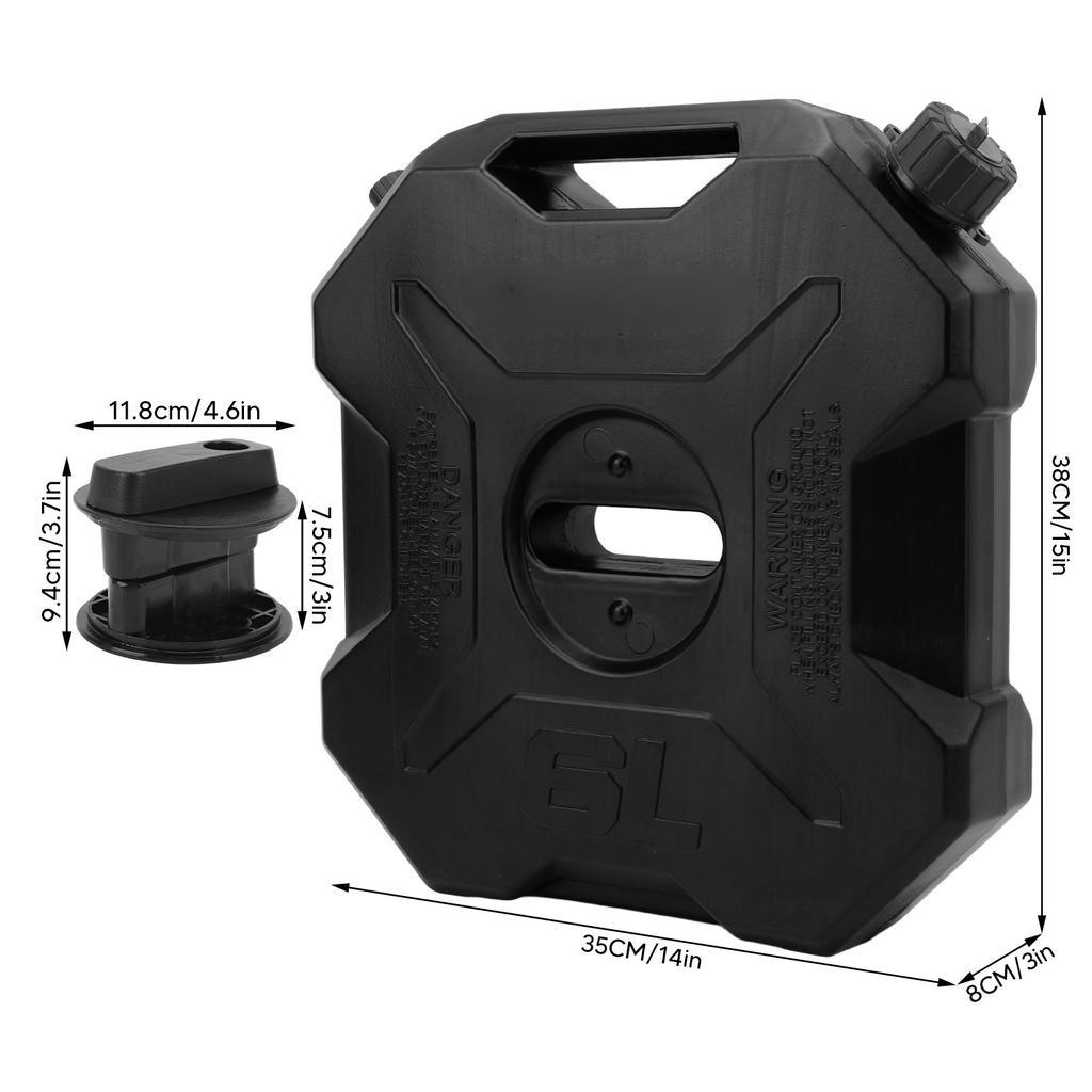Heizölbehälter 6L 1,6 Gallonen Schwarz Große Kapazität Benzinbehälter für Auto Motorrad UTV ATV Geländewagen Ohne Halterung