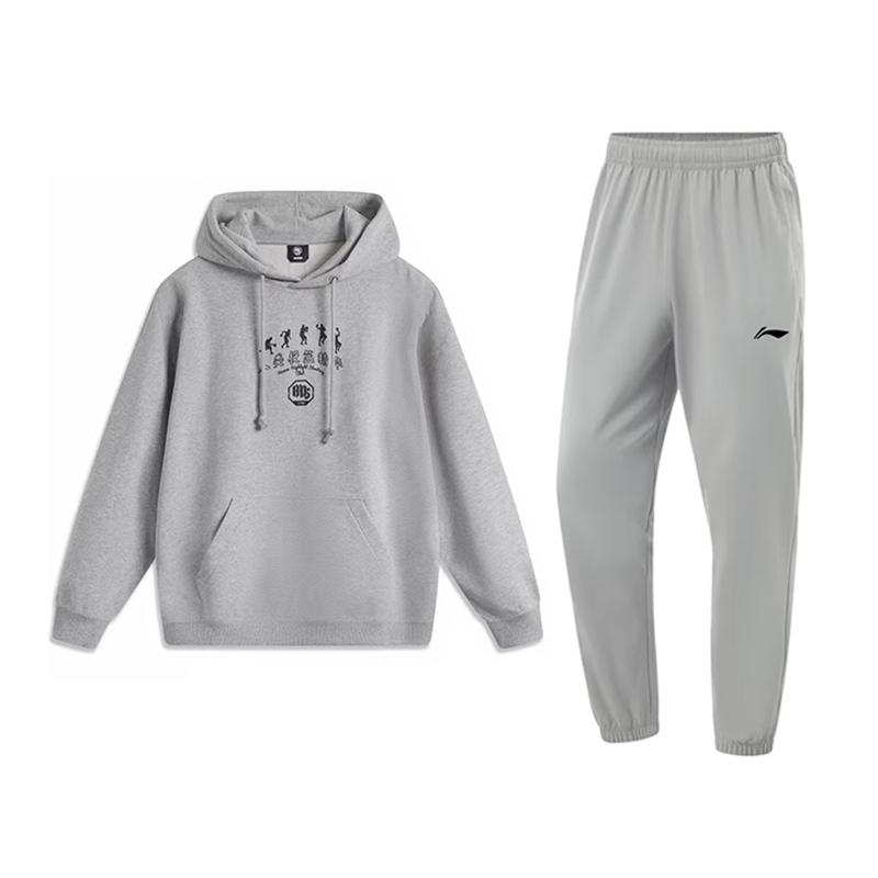 Li Ning Письмо Модный Принт Модный Свободный Дышащий Хлопок Удобный Универсальный Худи Свитшот Повседневный Спортивный Костюм AWDUA21-3+AKLT541-4 S