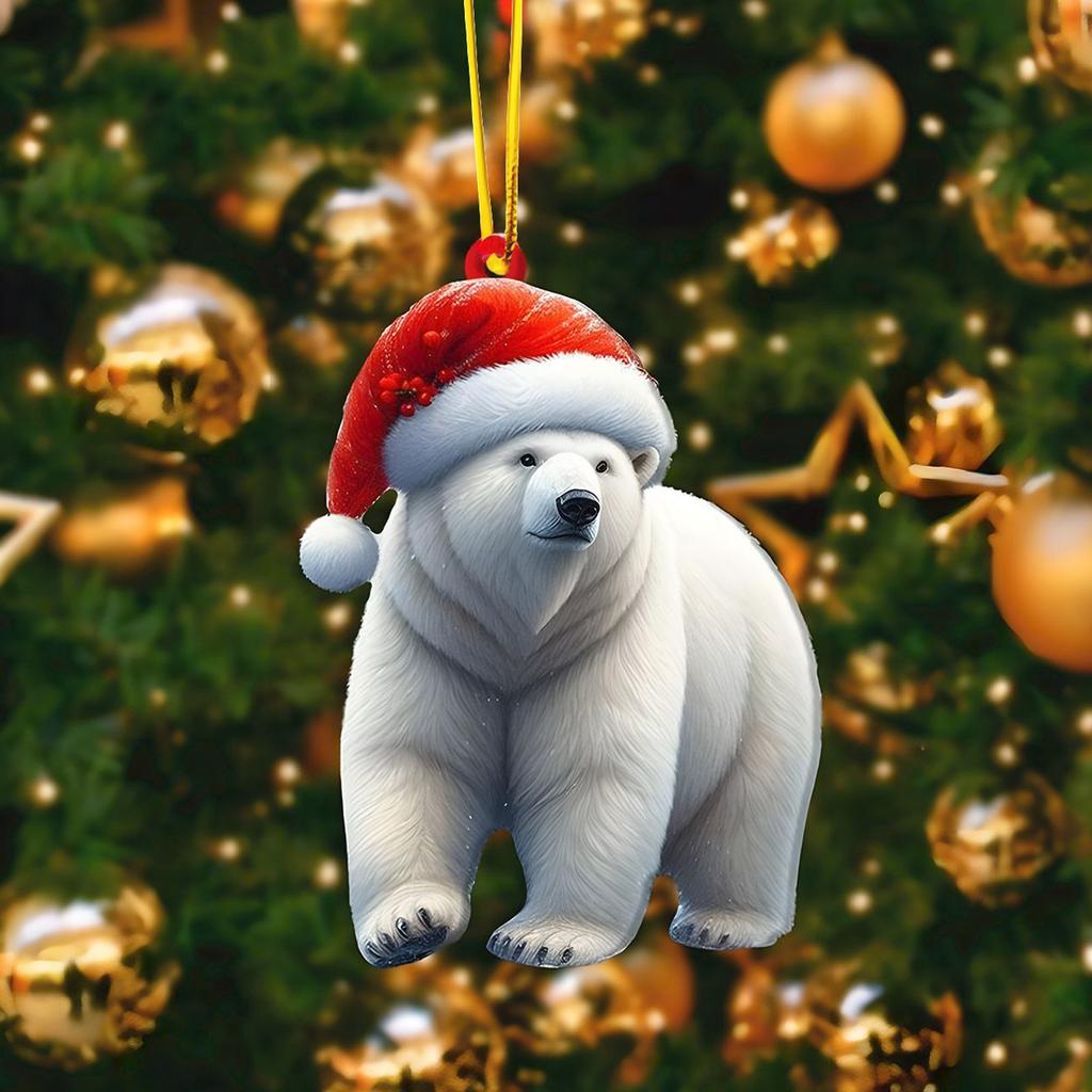 Santa Claus Acrylic 2D Flat Animal World Christmas Day Party Pendant Christmas Tree Decoration Christmas Car Pendants Gifts