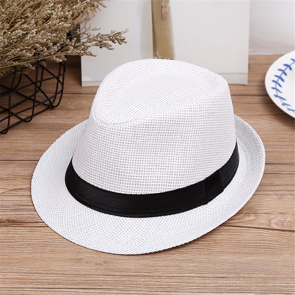 Children Fedora Hat Outdoor Sun Protection Straw Hat Breathable Lightweight Summer Cap Adjustable Size Kids Hat for Boys and Girls