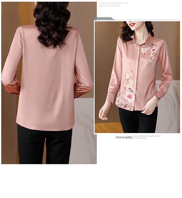 Genuine Mulberry Silk Print Shirt - Women's Slimming Long Sleeve Autumn Fashion 2025