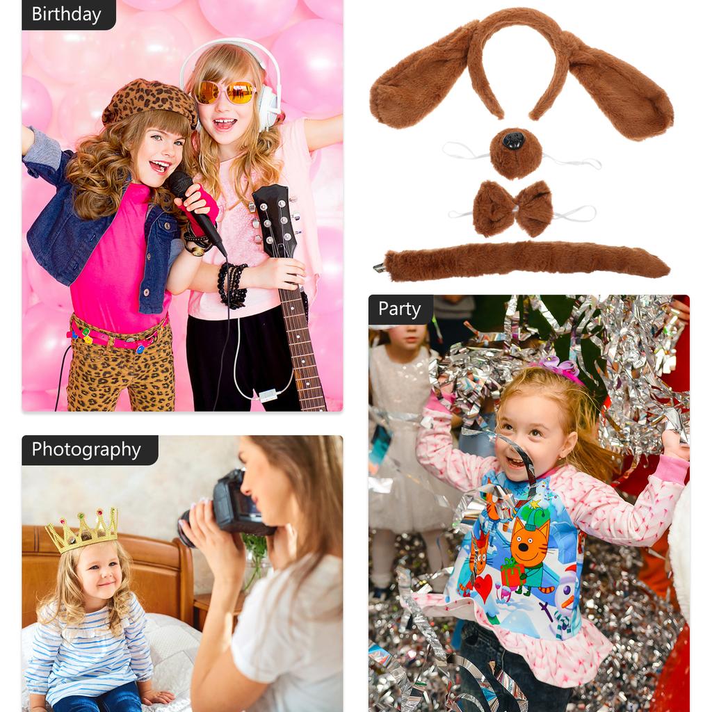 1 Set Pet Dog Costume Kit Party Hairband Bowtie Fake Nose Tail Prop Costume Props Animal Headdress Puppy Clothing Accessories