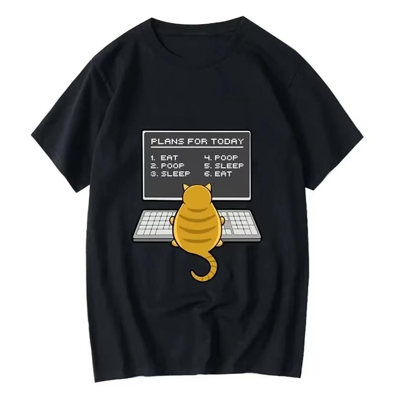Summer Men s Funny Programmer Print T-shirt Casual Loose Round Neck Working Cat Design Cool Men s Clothing S