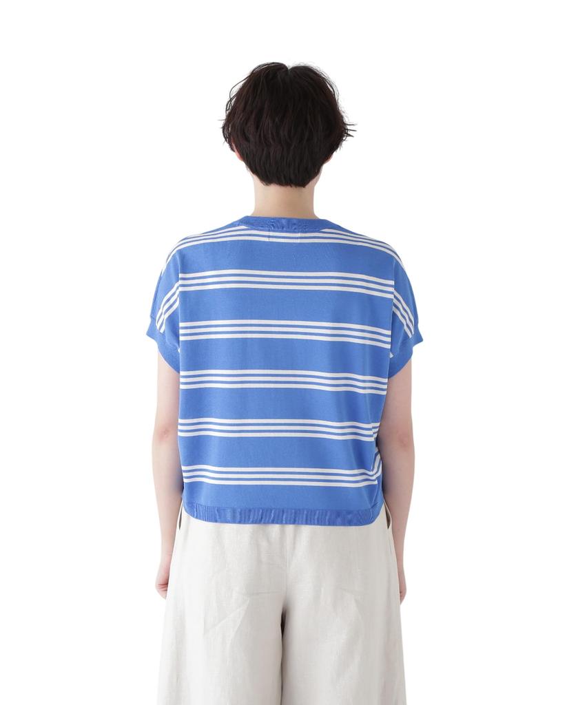 Human Woman Short Sleeve Crew Neck Sweater x White (Random Stripe) / Women's / 077-5170502 113_Blue