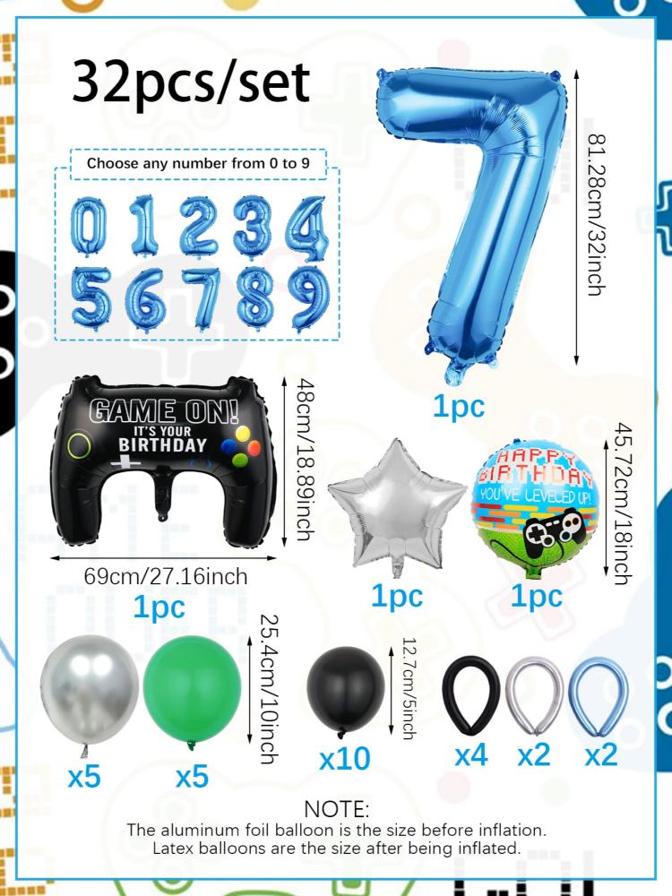 

32PCS Game Theme Birthday Number Balloon Kit Gamer Balloons for Game On Party Boys Birthday Celebration Decorations Other