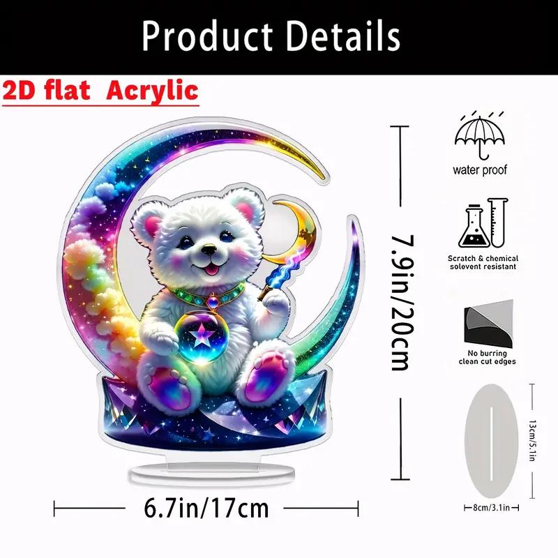 פסלון אקרילי של דוב ירח צבעוני עם בסיס - קישוט למדף ספרים, מעמד דקורטיבי לארון מטבח, שולחן משרדי