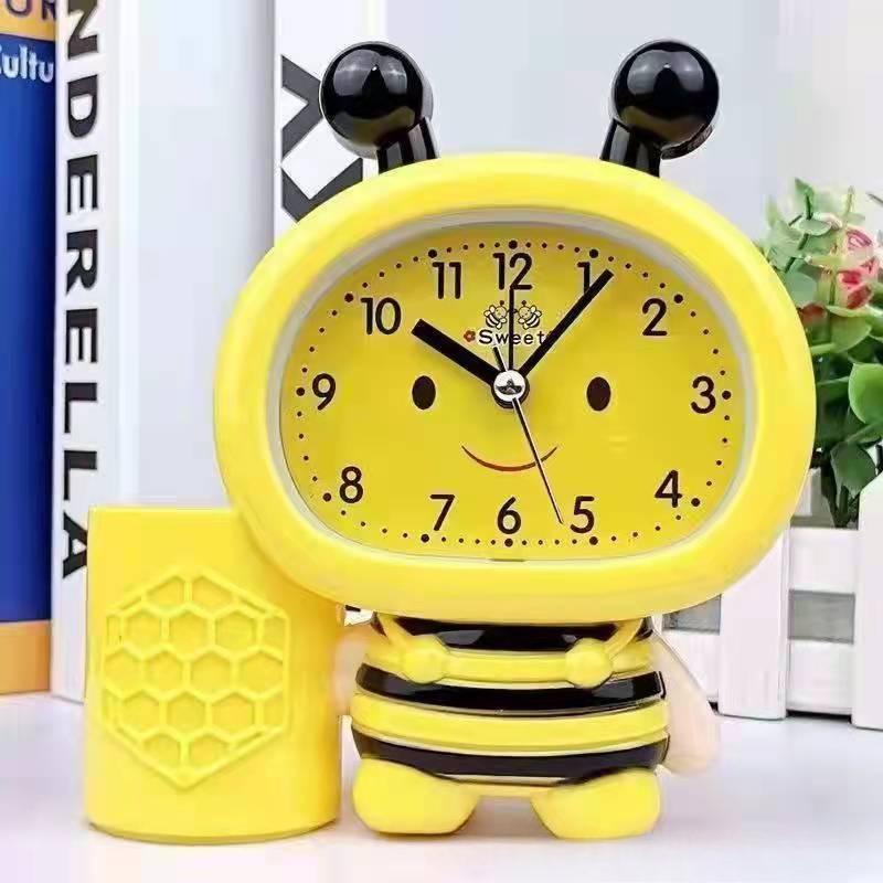 Alarm Clock Innovative Creative Male and Female Students Pen Holder Bee Alarm Clock Head Bedside Children Cartoon Stylish Cute Fashionable Clock Watch