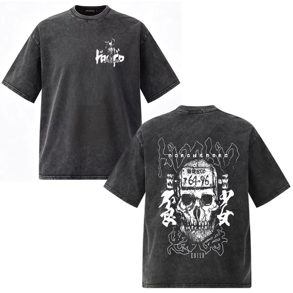 Camiseta Gráfica Lavada Vintage Anime Dorohedoro Kaiman Shin Ropa para Hombre y Mujer Moda Hip Hop Streetwear Top Y2K Gótico Algodón Camisetas Oversize