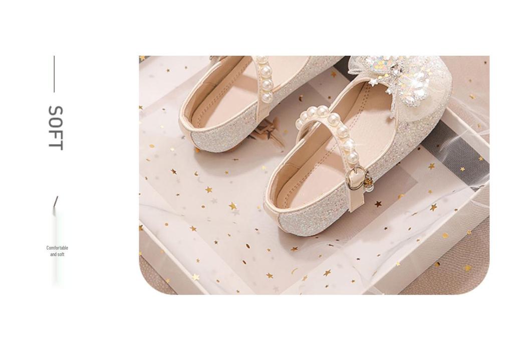 2026 Spring Girls' Princess Leather Shoes with Rhinestone Bow & Soft Sole