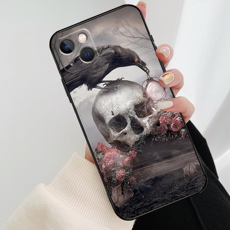 Raven Skull Phone Case For iPhone 17 Pro Max 16 15 11 13 12 14 Pro Max mini 15 16 Plus 16e 17 Air Cover