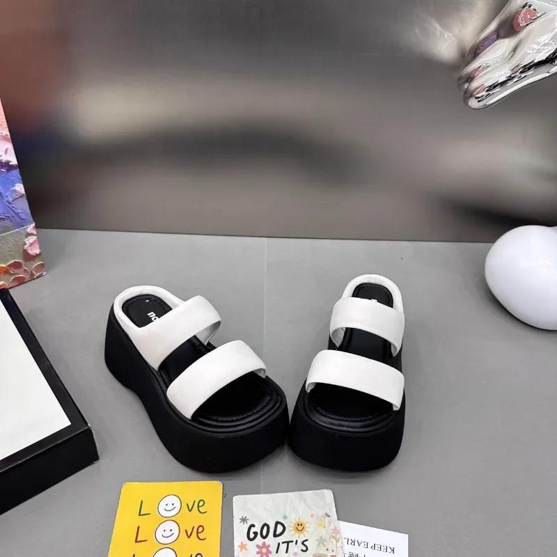 Fashion 2025 New Summer Women Slippers Flip-Flops Ladies Wedge Heels Shoes Woman High Platform Beach Slipper Outside Black Sandals 9CM