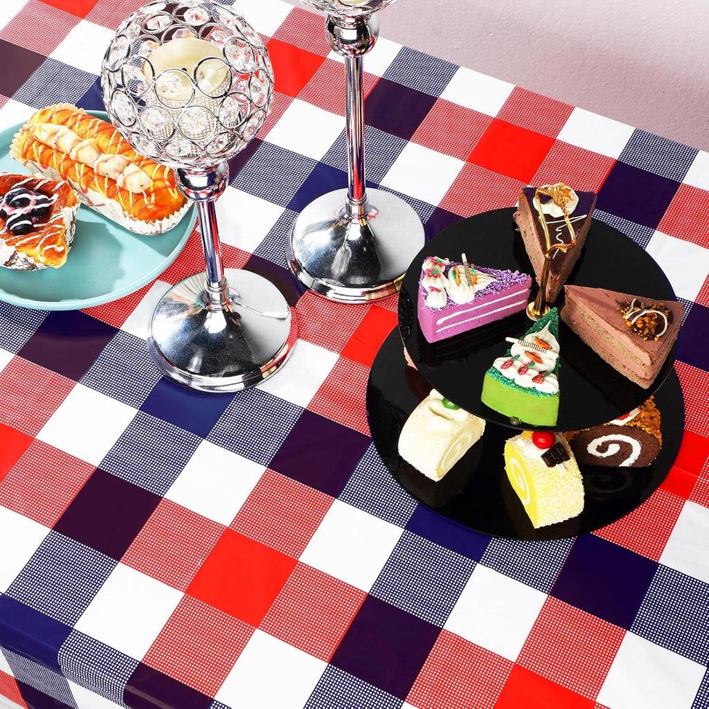 Boao 3 Pieces 4th of July Table Cloth Memorial Day Red White and Blue Tablecloth Buffalo Plaid Plastic Table Covers Rectangle Checkered Patriotic