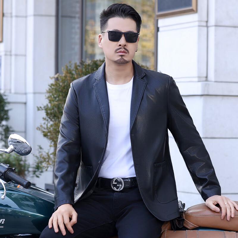 Yalu Men's Business Casual Faux Leather Jacket