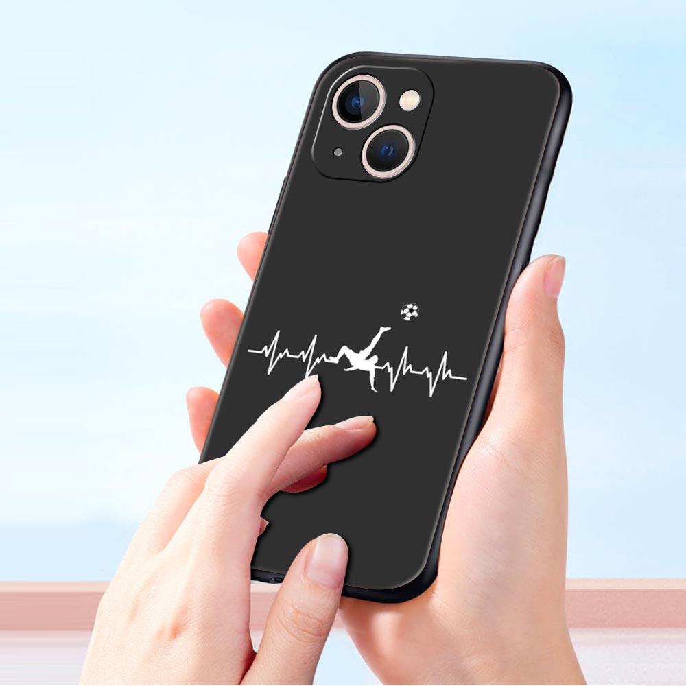 Phone Case For iPhone 17 16e 15 14 13 12 11 Pro Max SE 7 8 Plus Shell iPhone 16 Soft TPU Cover Soccer Heartbeat