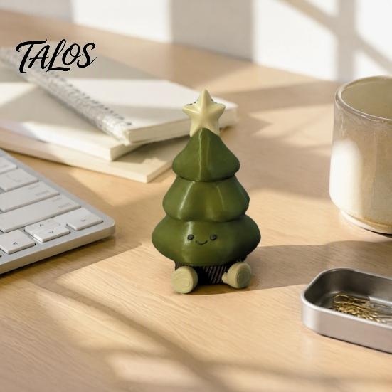 Round Edge Safe Table Ornaments 3D Printed Christmas Tree Figurine, Cute Smiling Face Storage Unique PLA Crafts Desktop Ornament, Multi-Purpose