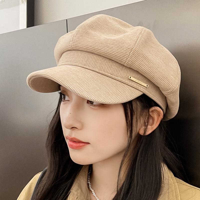 Octagonal Beret Women's Pumpkin Hat British Hat Bud Hat Black Newsboy Hat Warm Adult Wool Versatile