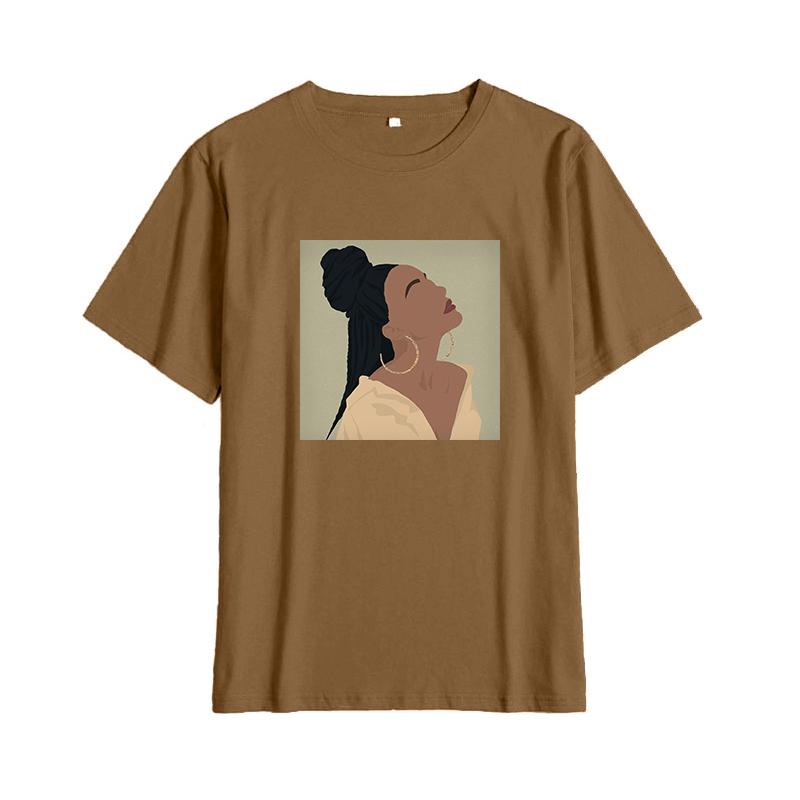 Shellsuning Summer Vintage Printed Cotton T Shirt Women Loose Short Sleeve Trend Tees Female Casual Streetwear All-match Basic Tops