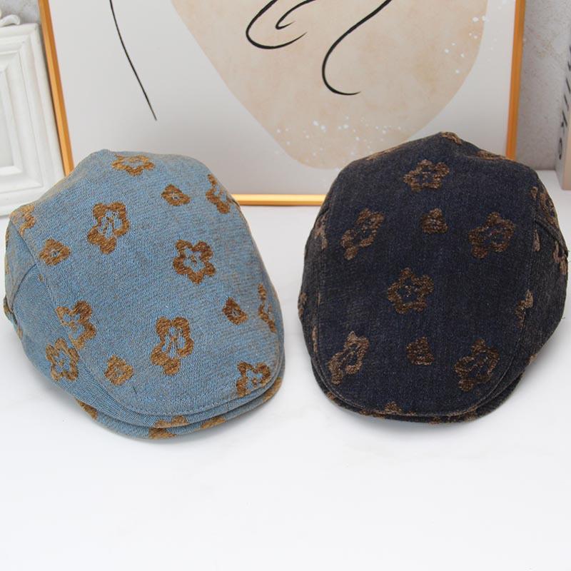 Retro flower forward hat women's autumn and winter versatile face newsboy hat millennial spice girl style short brim duckbill painter hat