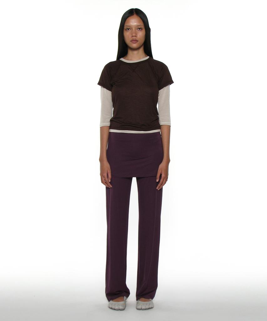 PARTIMENTO WOMEN Pwc Sheer Raglan Stitch Short Sleeve Tee_Brown