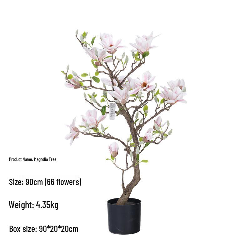 Large Faux Magnolia Tree Indoor Decor | Floor Standing Fake Green Plant Ornament for Living Room