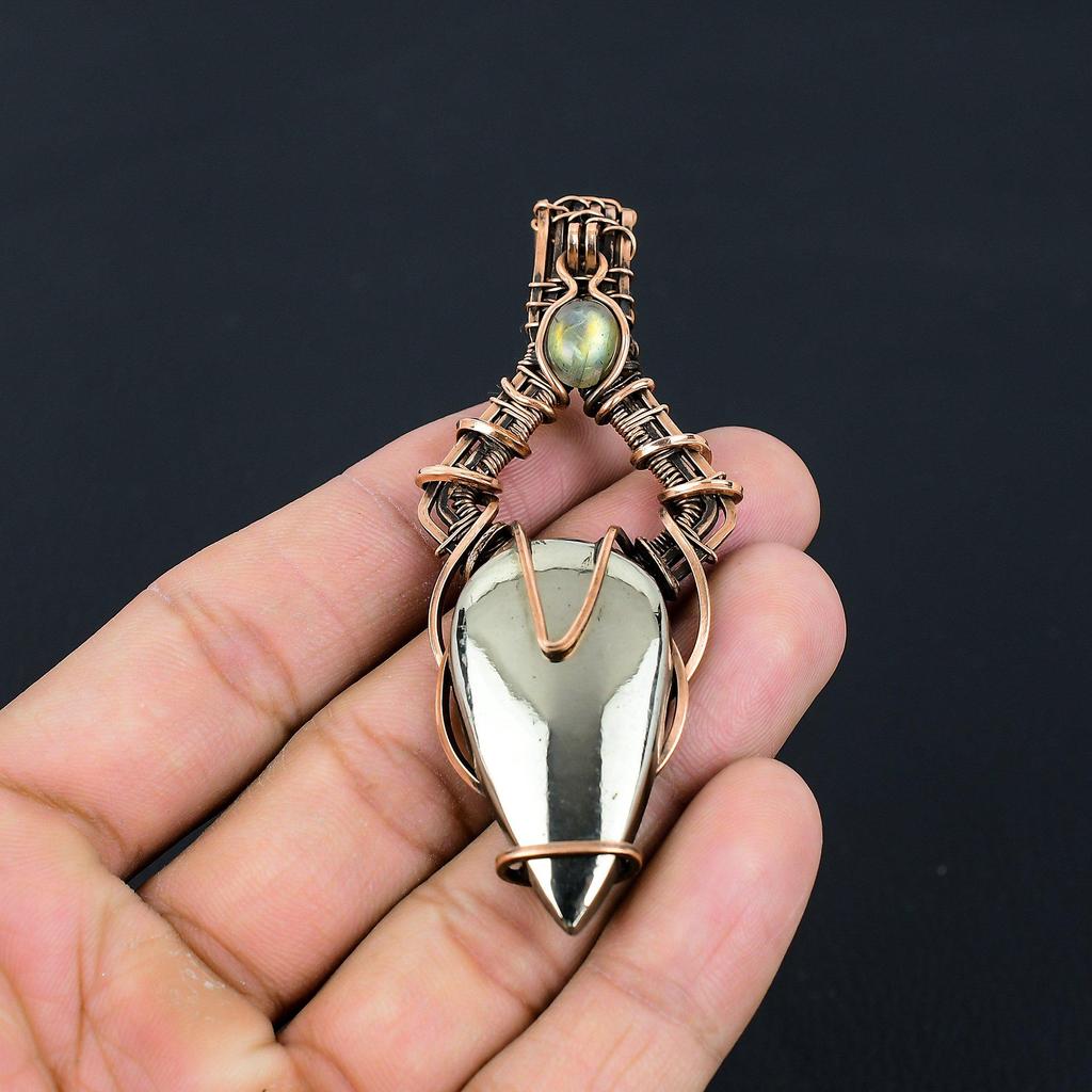 Gorgeous Golden Apache Pyrite Gemstone Pure Copper Wire Wrapped Handmade Pendant Jewelry