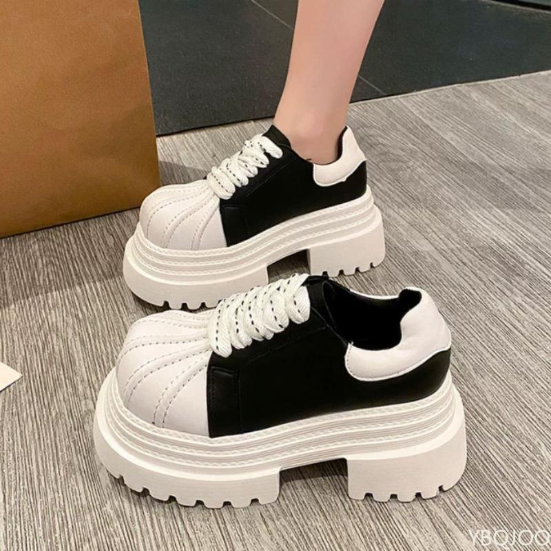 Thick soled height increasing lace up thick heel fashion single shoe simple comfortable non slip wear-resistant women's shoes