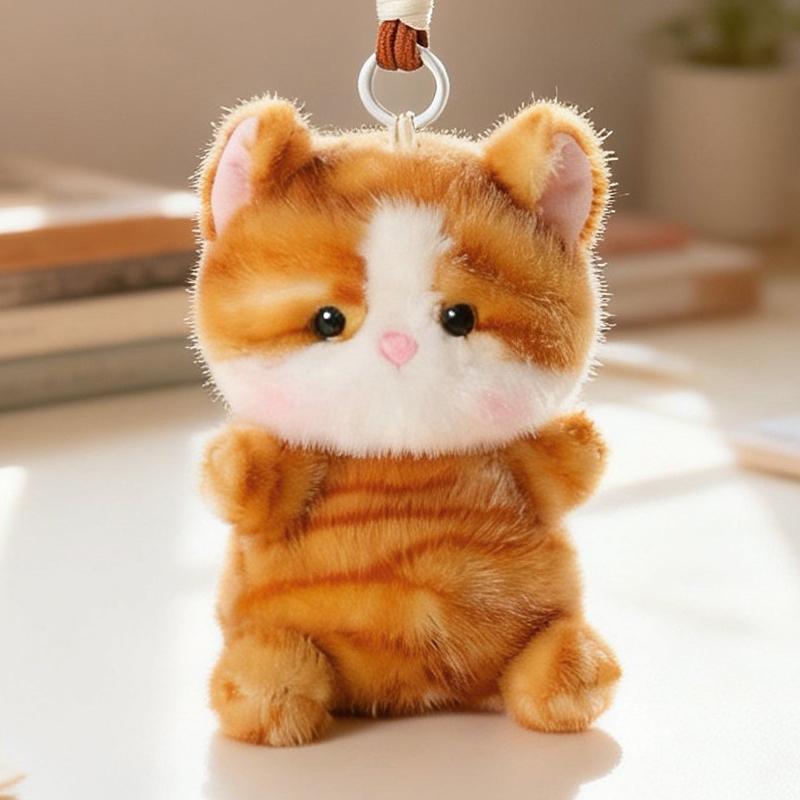 15cm Kuschel-Palmen-Haustier Kätzchen Plüschtiere Weich Flauschig Cartoon Haustier Katze Hängende Spielzeuge Niedlicher Schlüsselanhänger Taschen Dekor Auto Innenraum