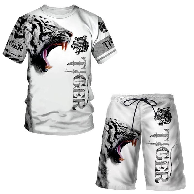 Summer Men s 3D Printed Animal Series Sports Suit Fashion Versatile Trend Casual Breathable S