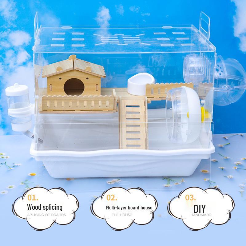 Two-Story Luxury Hamster Villa with Wood Partition, Stairs, and Platform
