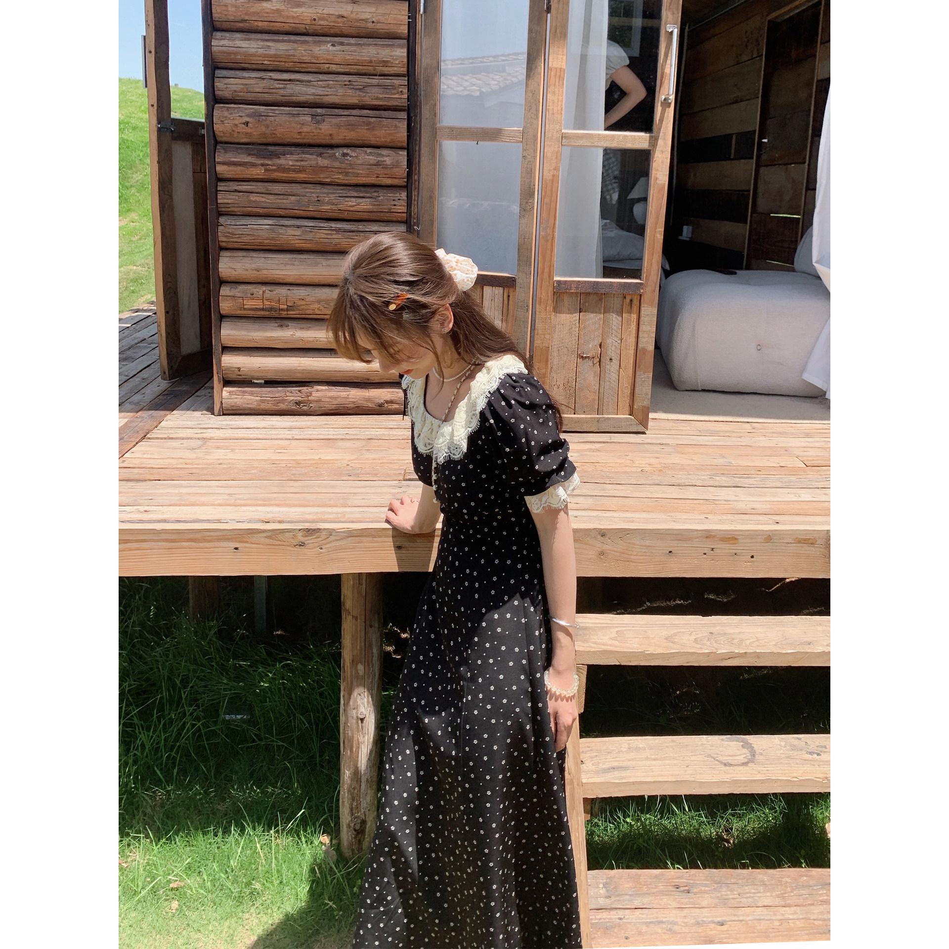 

Elegant Women s Summer Dress: French Style, Long/Short Sleeve, Black, Small Size XS up to 86 lbs