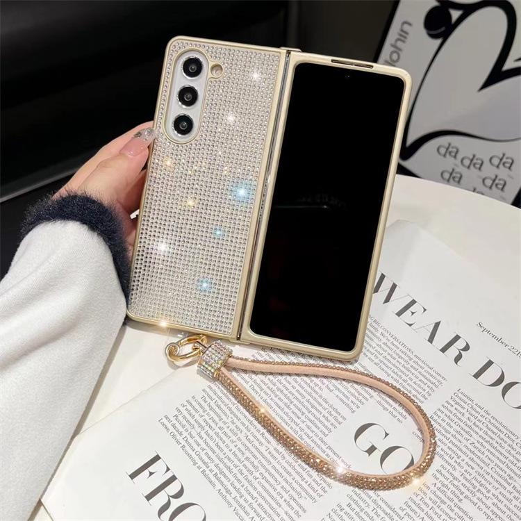 Anwendbar für Samsung ZFold5 Handyhülle Luxus Strassstein Lanyard zfold4 links und rechts faltbar All-Inclusive Anti-Drop Schutzhülle