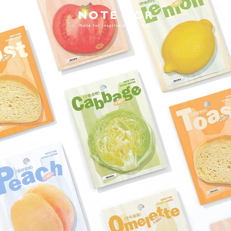 

3pcs Post Notes There Is A Half Way Series, Fresh Fruits and Vegetables, N Times, Student Message Note Paper School Note Pad